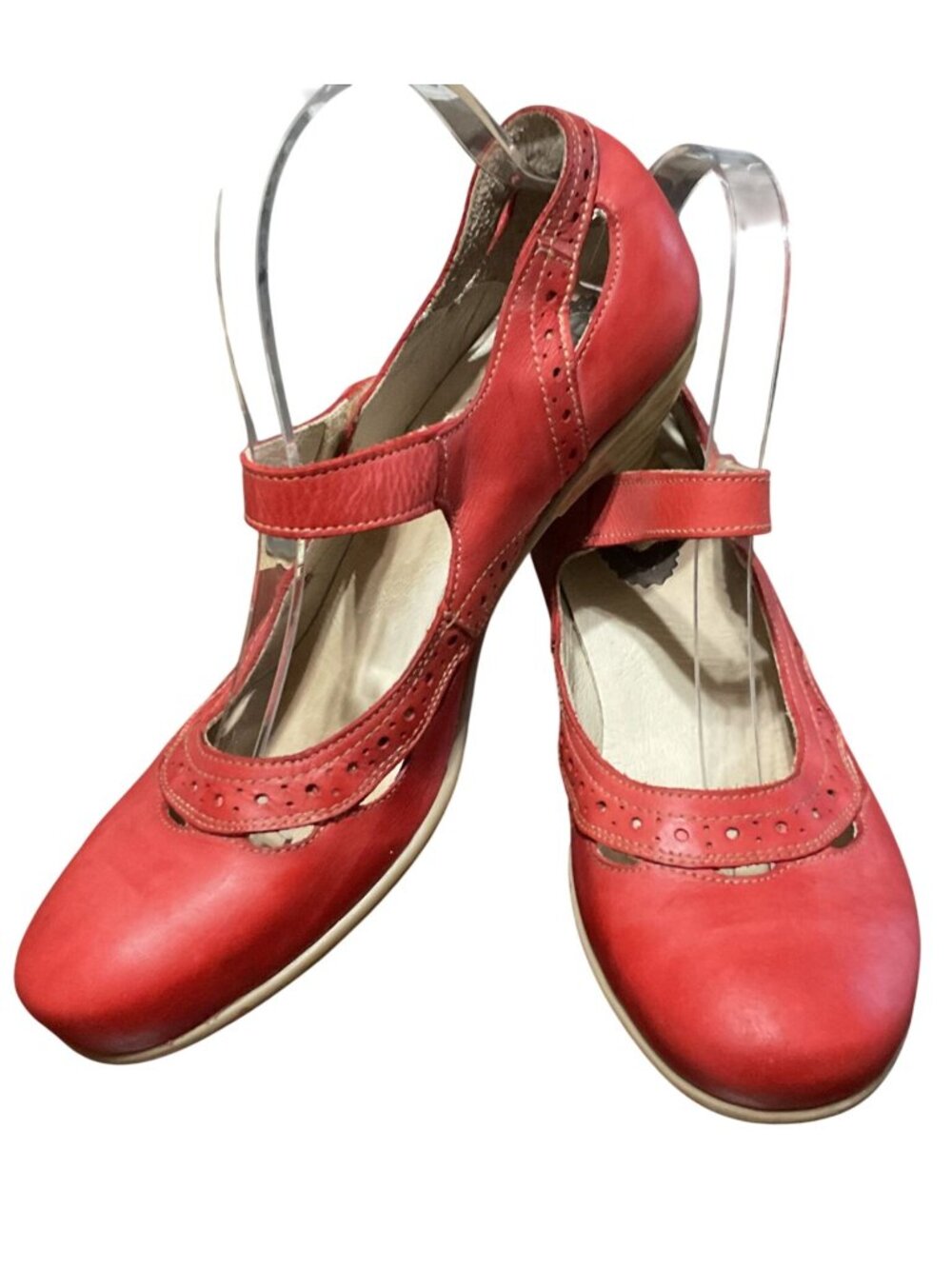 Brako Anatomics Mary Jane Shoes Sz 40 Sz 9 Red Leather Kitten Heel Made In Spain